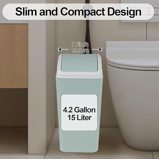 4.2 Gallon Compact Plastic Bathroom Trash Can Swing Kitchen Garbage Bin (Green)