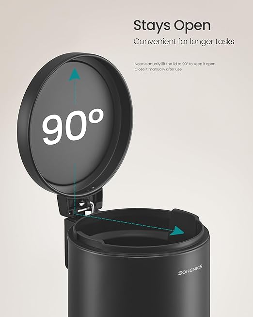 SONGMICS Bathroom Trash Can 1.6 Gallon (6 L) Small Toilet Garbage Bin with Lid Soft-Close Stainless Steel Pedal Inner Bucket Bedroom Ink Black ULTB016BZ01