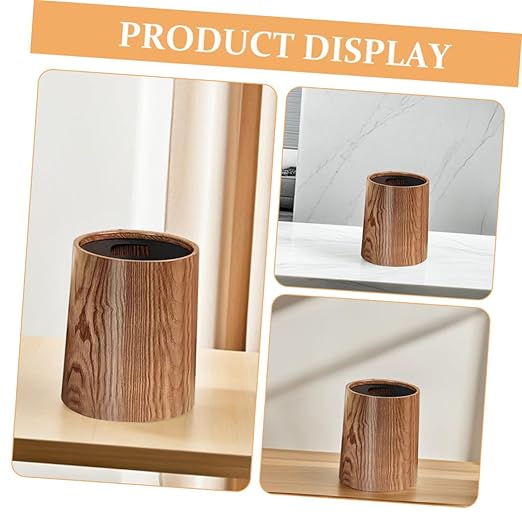 Garneck Rustic Wood Grain Trash Can 8L Plastic Wastebasket Large Capacity Bathroom Kitchen Office Toilet Bin Farmhouse Style Household Garbage Bin