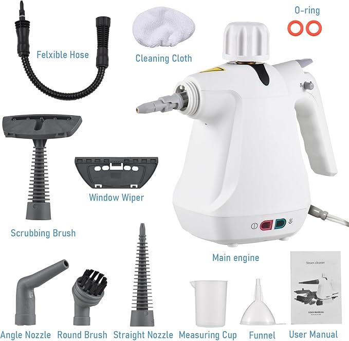 1000W Portable Handheld Steam Cleaner High Temperature Pressurized Steam Cleaning Machine with Brush Heads Measuring Cup for Kitchen Furniture Bathroom Car