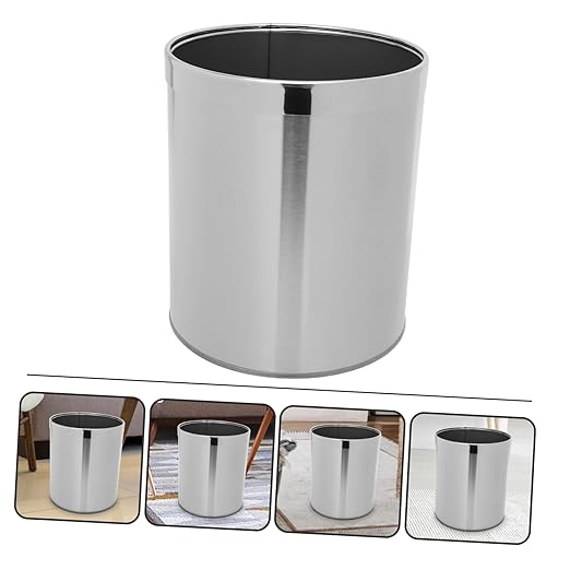 PRETYZOOM Stainless Steel Round Trash Can Lid Bathroom Kitchen Wastebasket Slim Design for Office and Home Easy to Clean Modern Garbage Bin