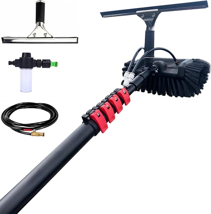 Glass Cleaning Brush Home Water Fed Telescopic Pole Kit Solar Panel Brush Rotating for Photovoltaic Panel7.2M Window Cleaning Telescopic Pole with Water Fed Extendable Brush Ideal for Clean