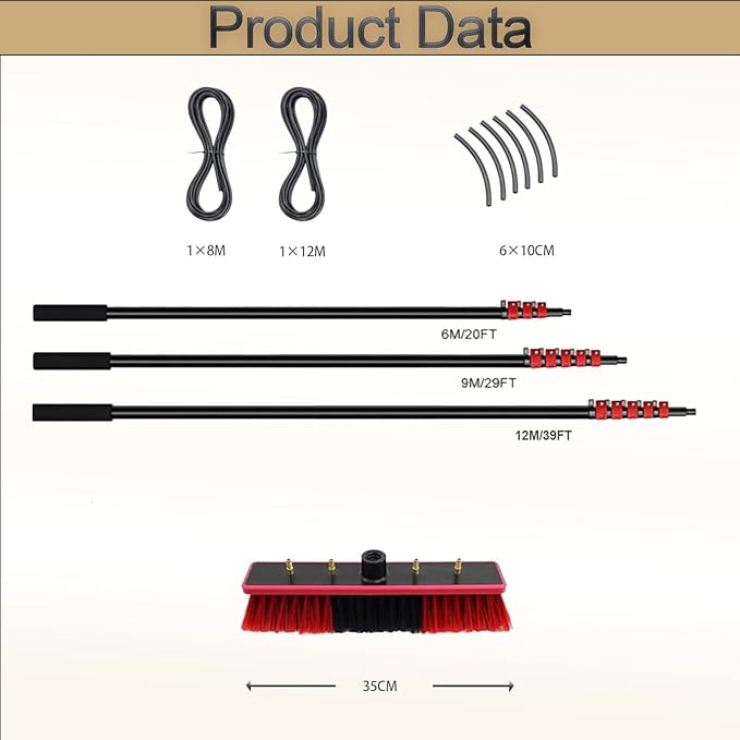 Window Cleaning Pole Window Cleaning Equipment 6/9/12m Window Cleaning Water Fed Poles Photovoltaic Panel Cleaning Tool 35cm Brush Head Other Cleaning Activities12M/39FT