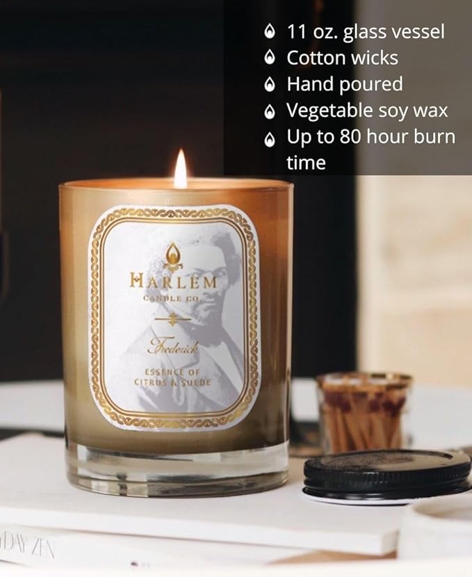 HARLEM CANDLE CO. Frederick - Luxury Scented Soy Candle 11 oz - 80-Hour Burn Time | Bergamot Yuzu Cardamom Suede Sandalwood | Scented Candles for Home