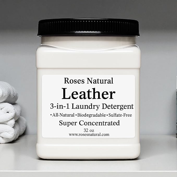 3-in-1 Leather-Scented Laundry Detergent Powder 32 OZ Natural Plant-Based Formula Cleans Softens &amp Deodorizes – 64 Loads HE Safe Sulfate-Free Made in the USA