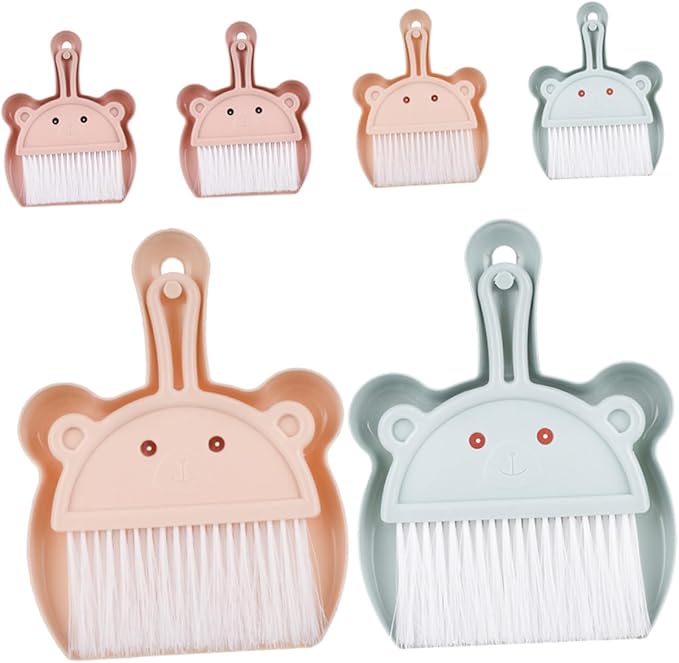 Housoutil 6pcs Small Dustpan and Brush Set Mini Handheld Whisk Broom with Portable Design for Desktop Cleaning Office Keyboard and Bookshelf Use Assorted Blue Light Brown and Wheat
