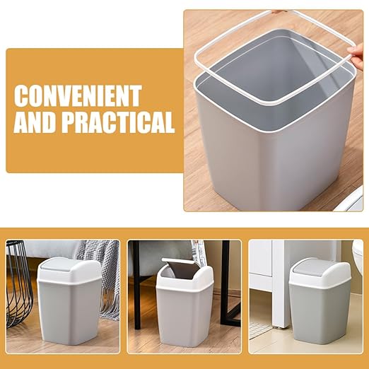 KESYOO Swing Top Trash Can with Lid Plastic Bathroom Garbage Can Gray-White Square Multi-Use Wastebasket for Kitchen Living Room Office and Bedroom Use