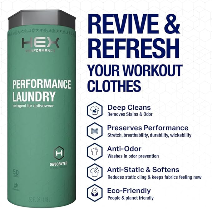 HEX Performance Laundry Detergent Unscented 100 Loads (Pack of 2) - Designed for Activewear Eco-Friendly Concentrated Formula