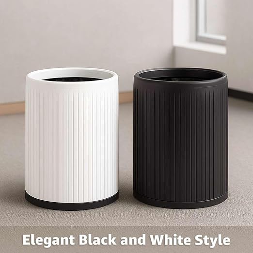 2 Pack - 4 Gallon Plastic Indoor Trash Can for Bedroom Bathroom Dorm or Apartment - Compact Wastebasket Fits Under Desk or Sink Black and White