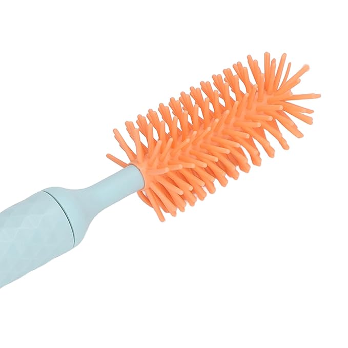 Baby Bottle Cleaning Brush Straw Brush Rotating Silicone Baby Bottle Brush Cleaner Efficient Electric 2 Speeds for Home (Blue)