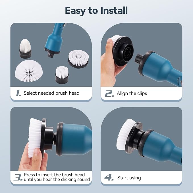 4 Replaceable Brush Heads for Uaoaii 21V Electric Spin Scrubber Cordless Shower Scrubber Replacement Brushes for Bathrooms Kitchens Floors Tiles Tubs Cleaning