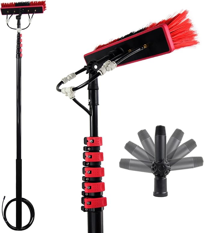 Retractable Brush Cleaning Portable Water Fed Pole Kit Outdoor Window Cleaner Window Glass Solar Panel Cleaning System - Angle Adjustable6m/20ft