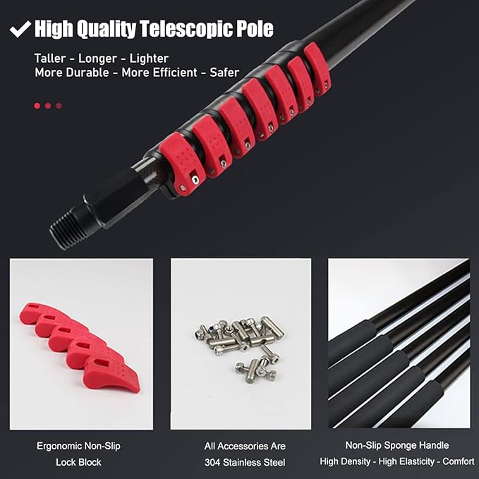 Window Cleaning PoleWater Fed Telescopic BrushPhotovoltaic Panel Cleaning Tool35Cm Brush Headfor Cleaning photovoltaic&amp Solar Panels Other Cleaning Activities20FT/6M