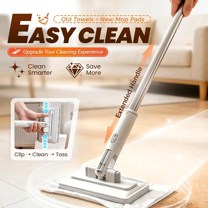 Mini Mop - Instant Touch-Free Cloth Change Convenient Cloth Changing Mini Mop with Locking Head Lazy Zero Touch Mini Mops Wet and Dry for Kitchen House