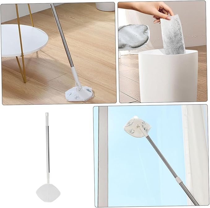 Uonlytech Rotatable Dust Mop with Dry Cloth Pad Reusable Household Triangle Mop for Hardwood Floors with Handle for Home and Office Use