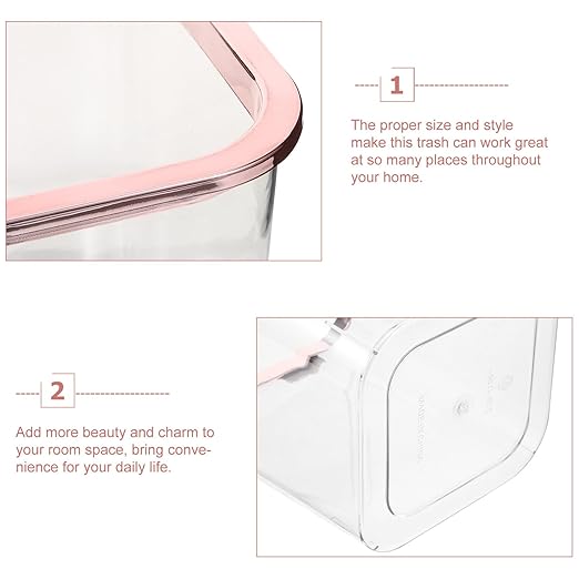 Clear Trash Can Square Wastebasket Plastic Garbage Bin Transparent Rubbish Can Waste Container for Bedroom Kitchen Bathroom Home Office A