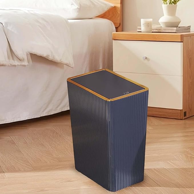 Narrow Garbage Can Kitchen Wastebasket with Press Type Lid Trash Can with Lids for Toilet Study Entryway Garage Laundry Room 15L Blue