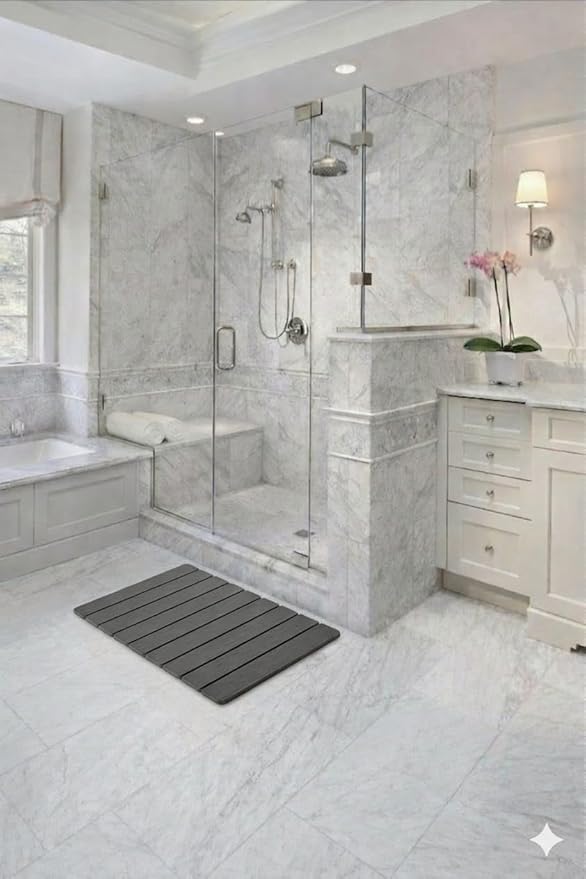 Premium Foldable Stone Bath Mat - Ultra Absorbent Quick Drying Compact Easy to Store &amp Clean Non-Slip Diatomaceous Earth Bath Shower Mat (Dark Grey)