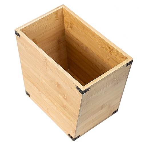 VERGOODR Grey Farmhouse Style Torched Wood Trash Can Waste Bin with Decorative Metal Brackets Trash Can for BedroomLiving Room Bathroom &amp Office (Bamboo Color)