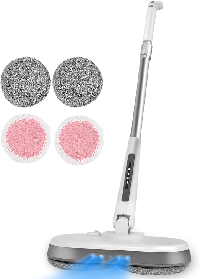 Cordless Electric Mop Electric Spin Mop with LED Headlight and Water Spray60 Mins Spin Power Scrubber Mops for Floor Cleaning2000mAh Battery350ml Water TankStanding StorageLight Weight
