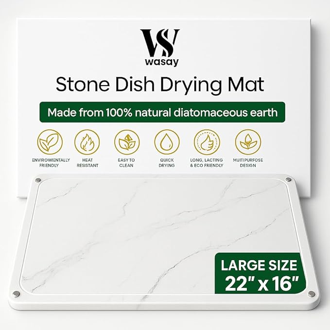 Extra Large Stone Drying Mat For Kitchen Counter 22X16 Stone Dish Drying Mat Quick Drying Matt Kitchen Counter Super Absorbent Diatomaceous Earth Dish Drying Stone Fits Most Dish Racks