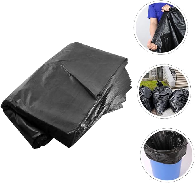 HEMOTON 50pcs Heavy Duty Large Trash Bags 80x100cm Black Contractor Garbage Bags for 100l Bins Commercial Outdoor Gardening and Janitorial Use