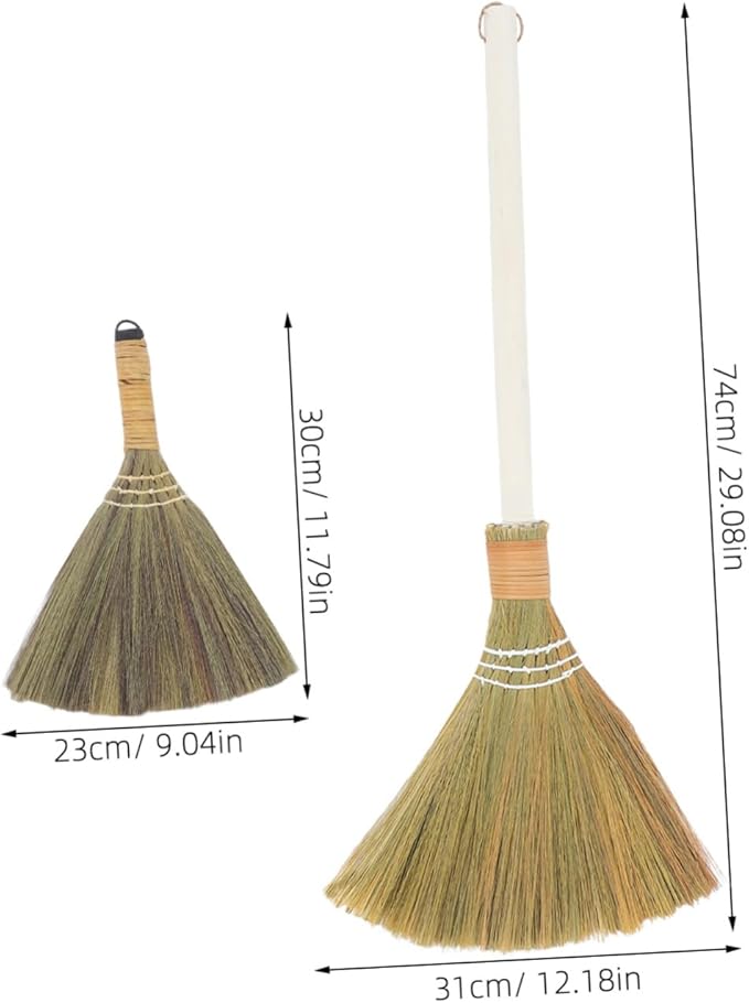 Zerodeko 2pcs Handmade Miscanthus Woven Broom Dustpan Asian Broom for Indoor Sweeping Soft Bristle Straw for Home Cleaning
