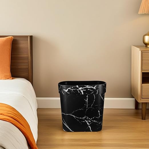 VALICLUD Oval Marble Pattern Plastic Wastebasket Open Top Trash Bin with Innovative Ring for Secure Bag Placement for Bathroom Kitchen and Office Use Easy