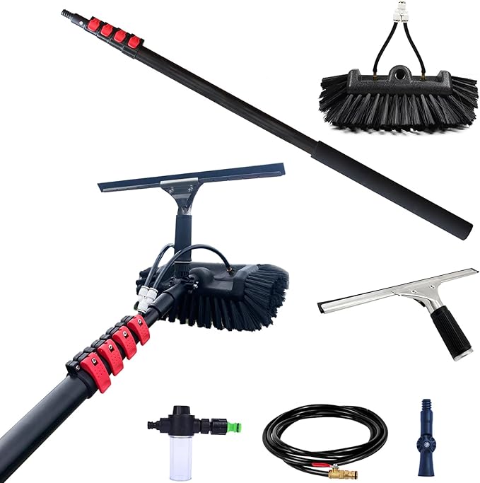 3.6-10.8M Window Cleaning Pole Hose Fed Water fed Telescopic Extendable Solar Panel Conservatory Brush Equipment Kit Window Roof Cleaning (9M)