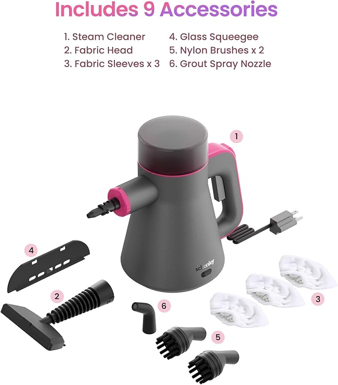 Schenley Portable Handheld Steam Cleaner High-Pressure Design with Versatile Multi-Surface Accessories Ideal for Upholstery Stove Tiles Grout and Auto Cleaning