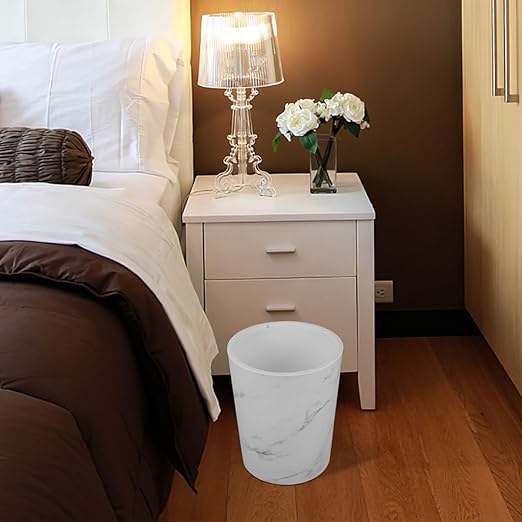 SUPVOX Marble Pattern Large Capacity Wastebasket with Press Ring Plastic Recycle Garbage Bin for Bathroom Kitchen Office White Marble Texture Trash Can