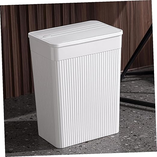 VALICLUD Bathroom Trash Can with Press Lid Large White Narrow Garbage Bin Plastic Wastebasket for Home and Toilet Use