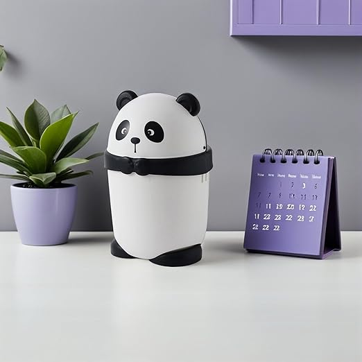 Baluue Lovely Mini Trash Bin - Cartoon Panda Garbage can for Kids Room Small Plastic Wastebasket with Compression Ring 14.96 X 9.25 X 9.25 Inches