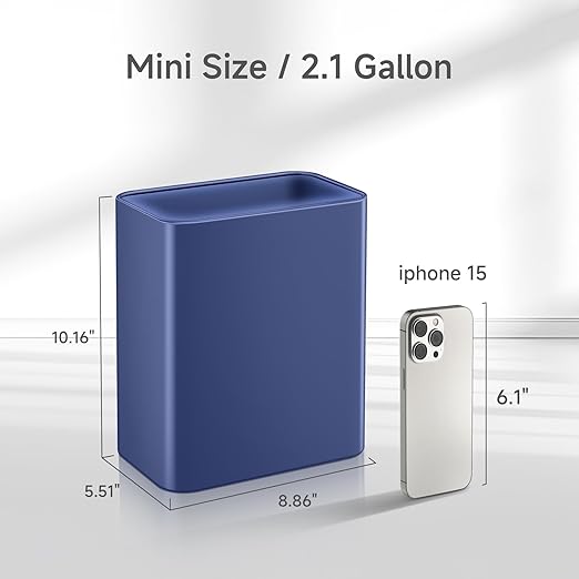 TIPGO Small Metal Trash Can 2.1 Gallon Slim Trash Can for Bathroom Wastebasket Garbage Bin for Bedroom Office Kitchen Under Sink (Blue)
