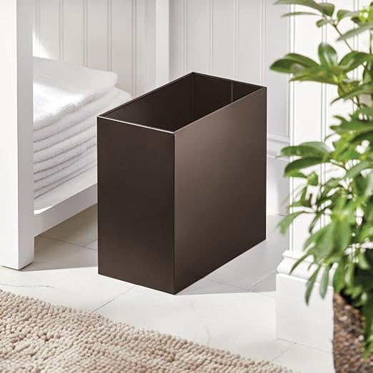 mDesign Small Steel Rectangular 2.4 Gallon/9.1 Liter Trash Can Waste Basket for Bathroom Bedroom Home Office - Holds Garbage Recycling Household Items - Linn Collection - Bronze
