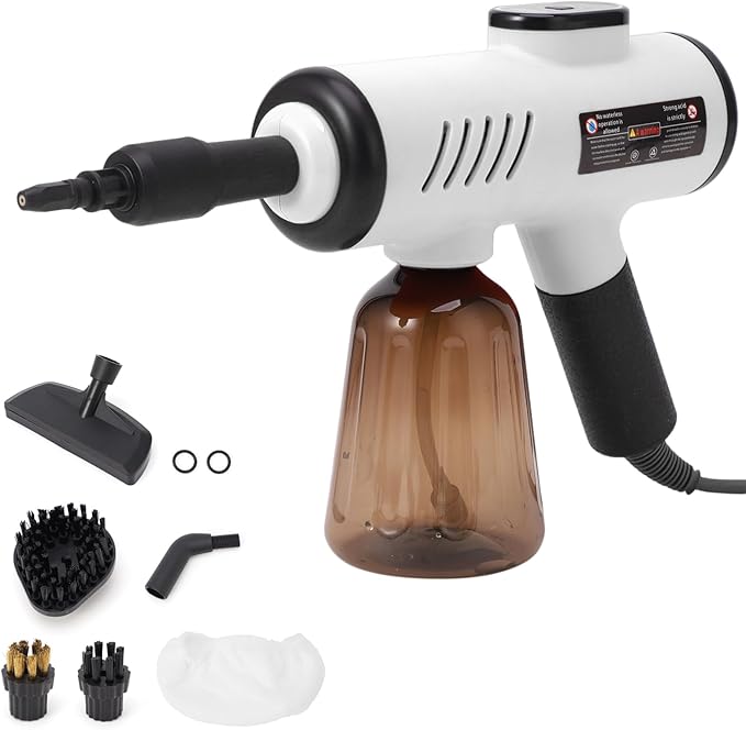 Fockety Handheld Steam Cleaner 1200W 13s Heat up Pressurized Portable Steamer with 8pcs Accessories Multi Surface Steam Cleaner for Cleaning Car Bathroom Upholstery Grout (White US Plug 110V)
