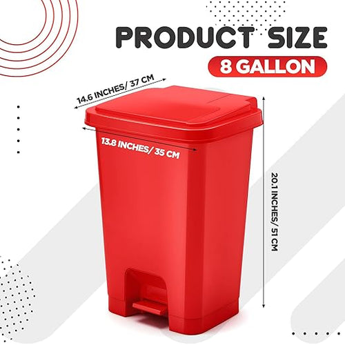 1pcs Red Step on Trash Can Hands-Free Waste Bin with Odor Control Lid Touchless Sanitary Use Garbage Can for Lab Dental Home Clinic Office (8 Gallon)