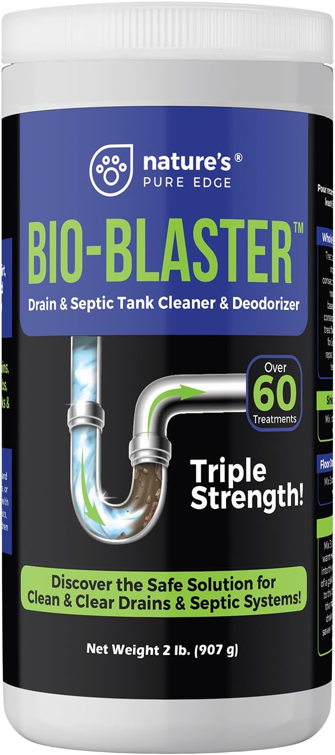 Enzyme Drain and Septic Cleaner and Friendly Bacteria Booster. Extra Large 2 lb. Deodorizes and Unclogs Pipes - Septic Tanks - RV Tanks-and More. No Caustic Chemicals! Dissolves Fats Oil and Grease.