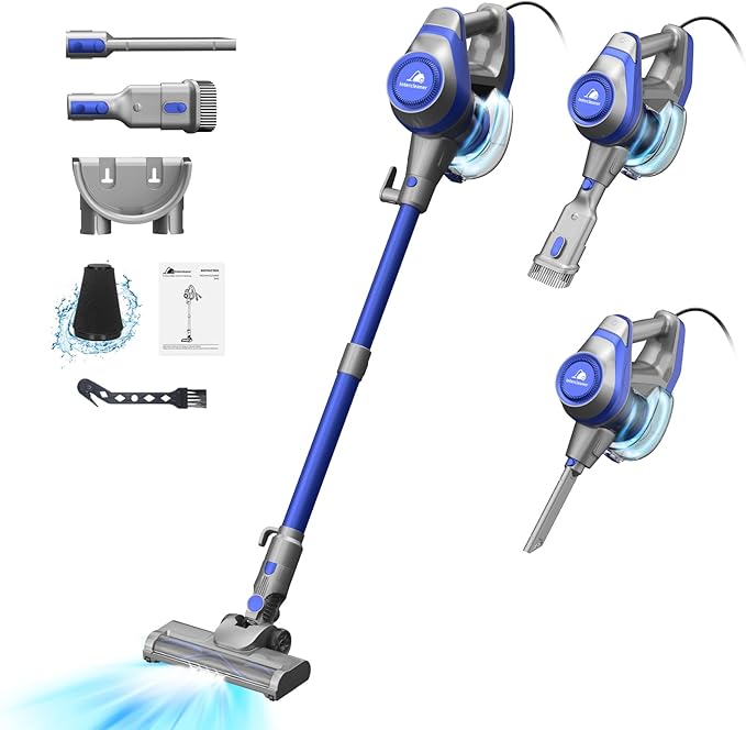 Intercleaner 23Ft Corded Vacuum Cleaner with LED Headlights &amp Large Dust Cup Powerful Suction for Hard Floors &amp Carpets Adjustable Stick Perfect for Pet Hair Wall Mount Storage