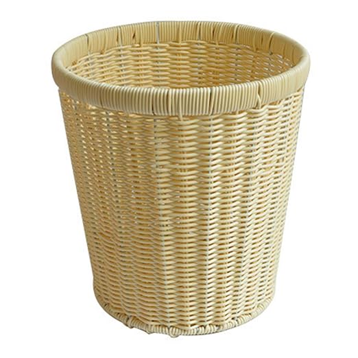 Home Decor Home Decor Waste Basket 1Pc Office Trash Can Simulated Rattan Woven Wastebasket Trash (Beige) Bathroom Office