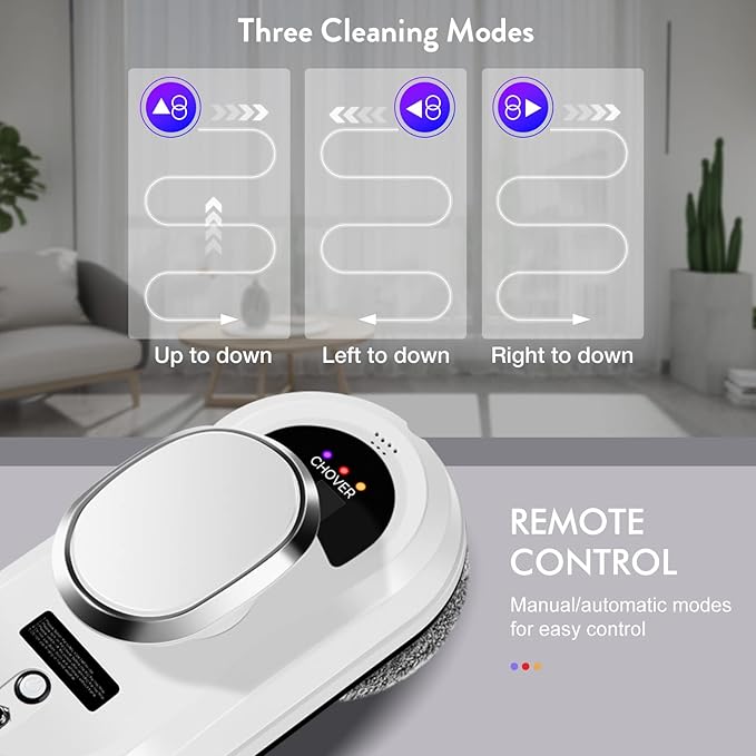 Window Cleaner RobotSmart Glass Cleaning Robotic with 5600Pa Strong SuctionRemote Control Window Cleaning Robot for Windows/Tiles/Class Door