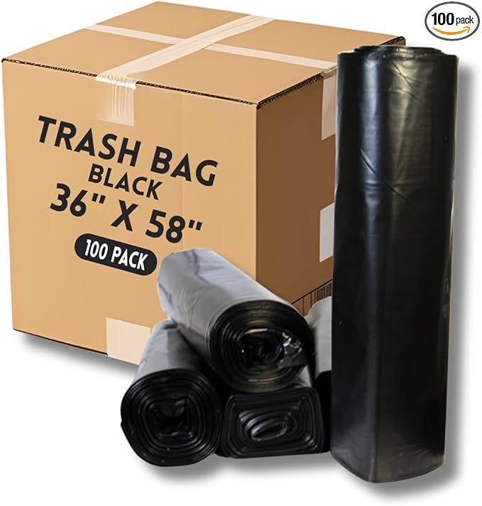 55 Gallon Black Trash Bags – 36 x 58 in 1.5 mil | Heavy-Duty Garbage Bags for Commercial Janitorial &amp Industrial Use | No Handles No Ties | Tear-Resistant Liners (100 Pack)