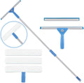 Window Squeegee Washing Kit for High Window Shower Glass Door Mirror Cleaning with 69-inch Extension Pole Extra 14'' Wide Squeegee and 2 Microfiber Scrubbers Included