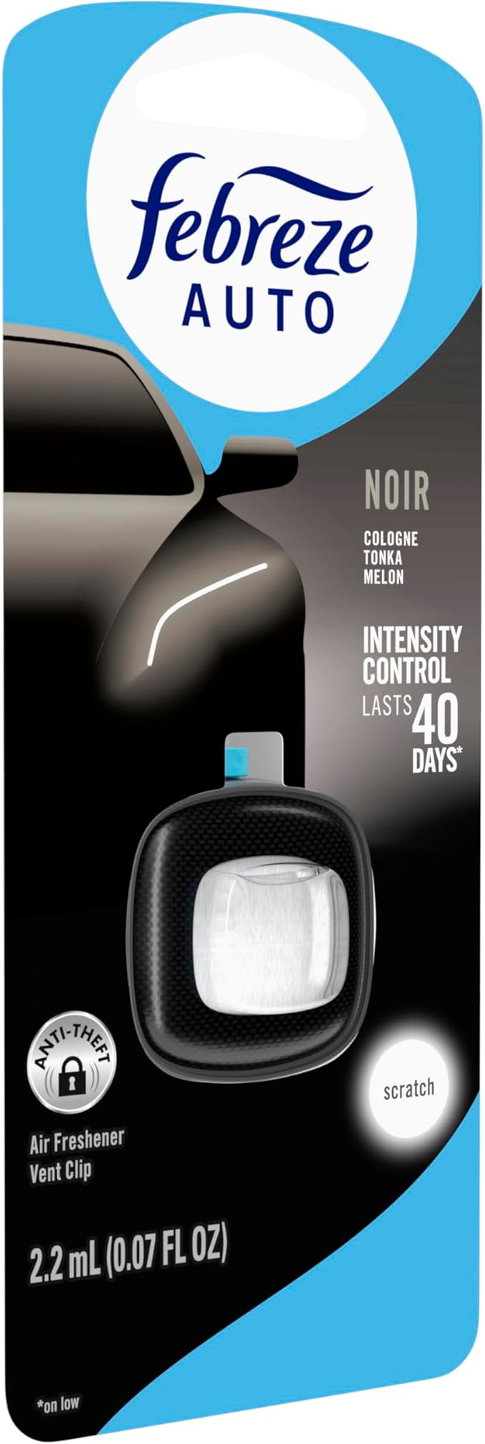 Febreze AUTO Air Freshener Odor-Fighting Automotive Vent Clip Noir Scent 8 Count