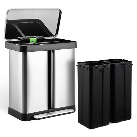 GAOMON Trash Can 2 x 8 Gal Dual Garbage Can &amp Recycle Bin 2 Compartments Includes 2 Removable Inner Buckets Soft Close Lid and Airtight for Home Office Business