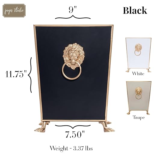 Jaye's Studio Decorative Black Bathroom Trash Can No Lid with Gold Trim Black Metal Trash Can Farmhouse Waste Basket for Dorm Room Bedroom Home Office Square Waste Bin No Lid Lion Head Accent