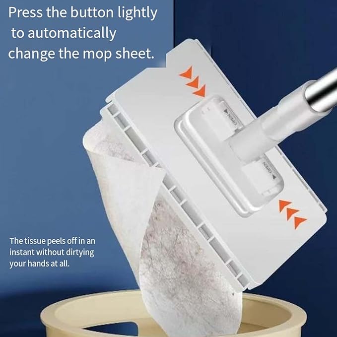 2026 New Disposable Dust Mop with 4 Reusable ClothsFlat Mop with Disposable PadsLocking Head for Multi-Surface Floor Cleaning (1PCS)
