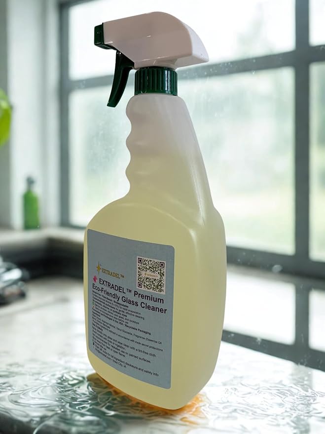 EXTRADEL™ Premium 32 fl oz Eco-Friendly Glass Cleaner Plant-Based Streak-Free Light Naturally-Derived Scent Biodegradable Spray