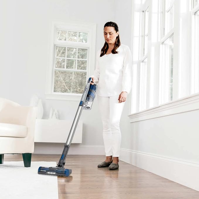 Shark UZ365H Anti-Allergen Pet Plus Cordless Stick Vacuum Self-Cleaning BrushRoll PowerFins Crevice Tool Upholstery Tool 40min Runtime Silver/Blue (Renewed)