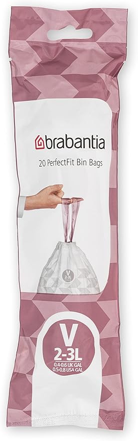 Brabantia PerfectFit Trash Bags (Size V / 0.8 Gallon) High Quality Thick Plastic Trash Can Liners with Tie Tape Drawstring Handles (20 Bags)